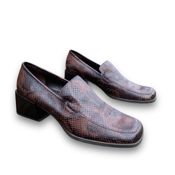 Bass Arianna Brown Reptile Snake Animal Print Square Toe Comfort Shoes size 9 - Picture 1 of 16